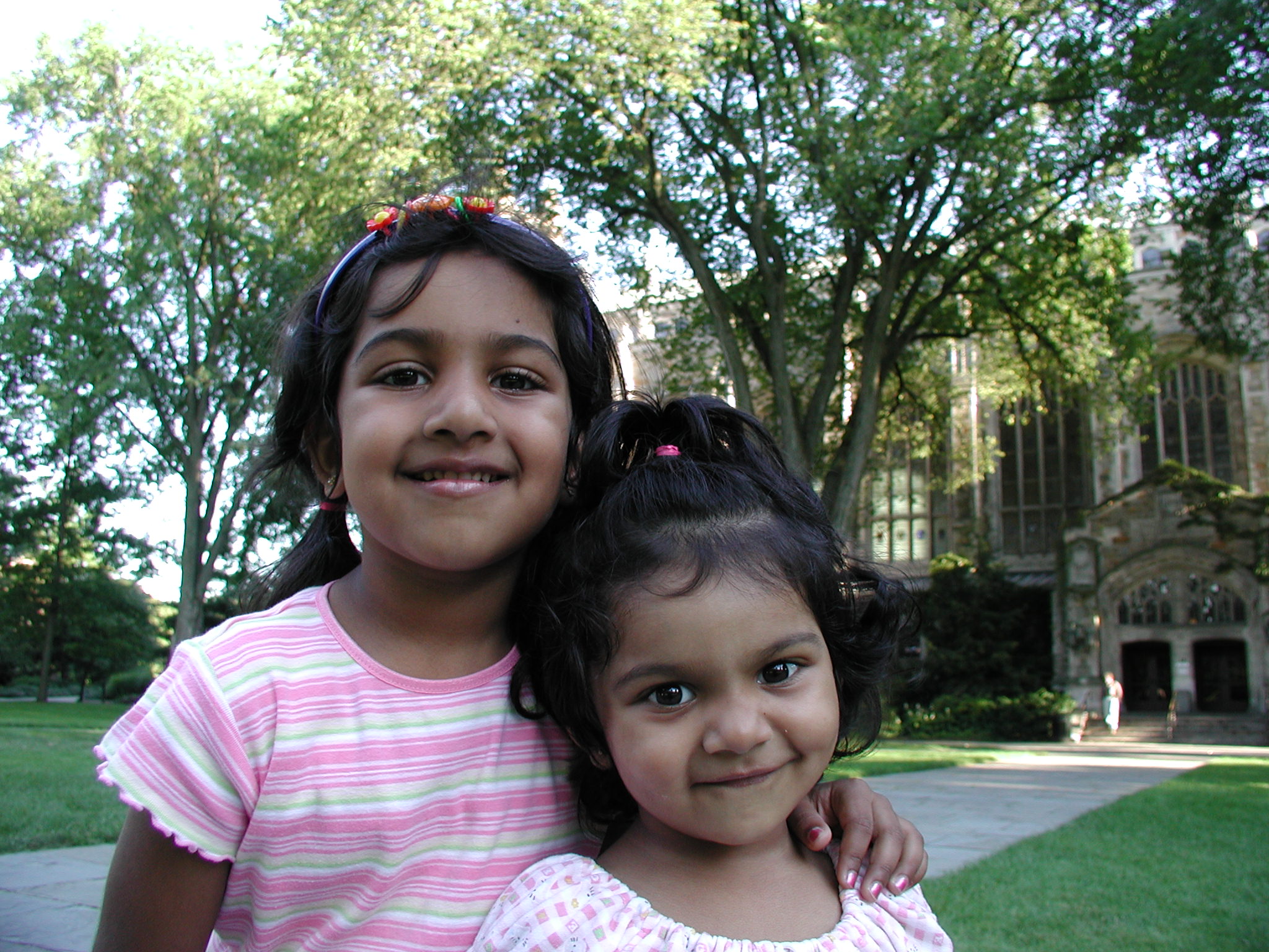 With her sister, growing up